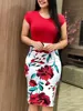 Floral Print Wrap Hip Skirt Dress – Stylish Short-Sleeved Bodycon