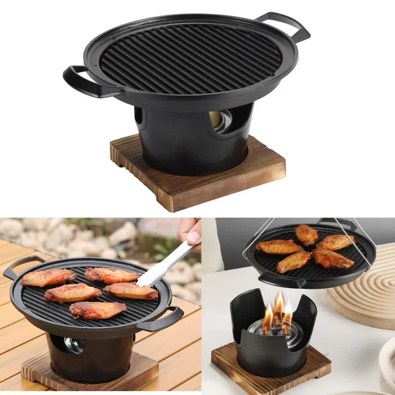 

Mini BBQ Grill Alcohol Stove Multifunction Household Smokeless Barbecue Grills Outdoor Non-stick BBQ Plate Roasting Meat Tools