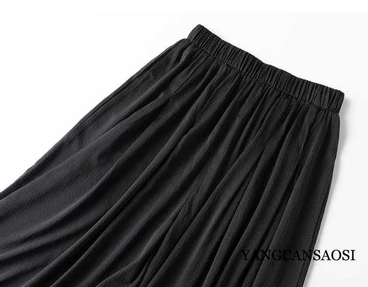 2024 Women's Summer New Cool and Comfortable 92% Natural Mulberry Silk Sand Wash Pearl Satin Black Draping Wide Leg Pants