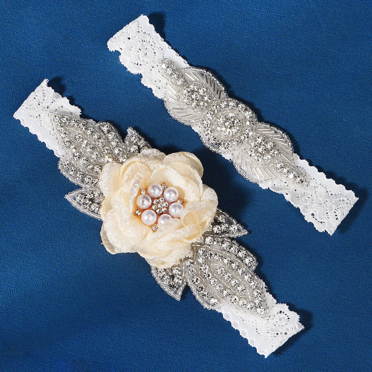 

Wedding Bridal Lace Leg Garter Bride Rhinestones Crystal Imitation Pearls Women Elastic Thigh Decoration Ring Strap