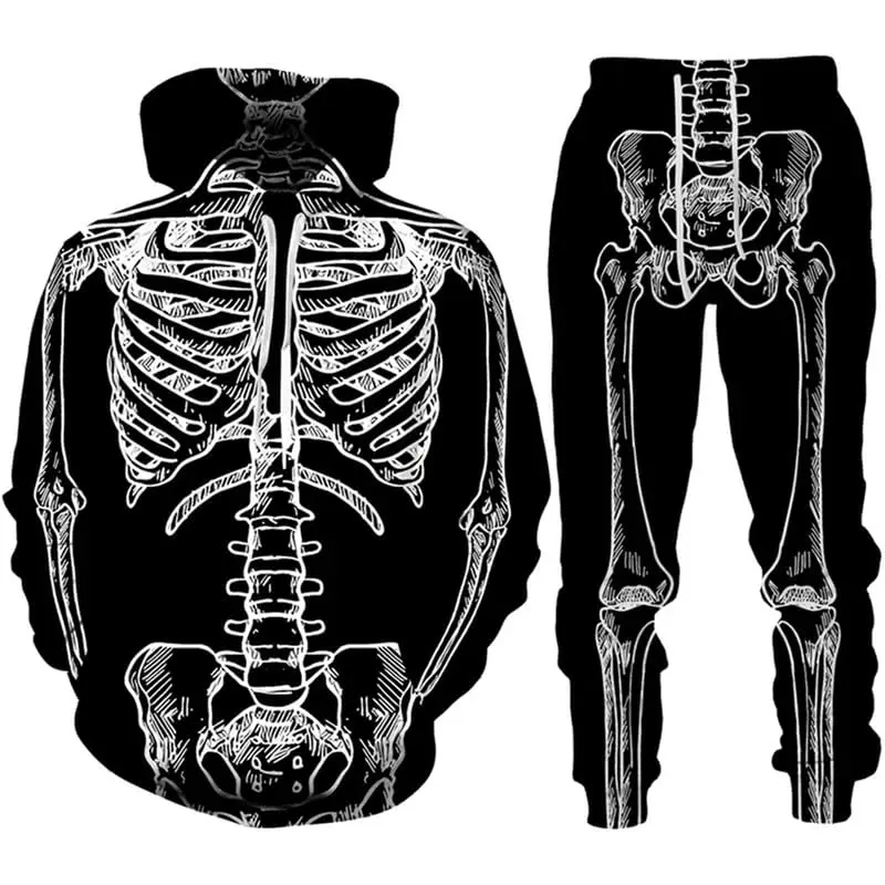 Men's Horror Skeleton 3D Printed Hoodie Pant Sets