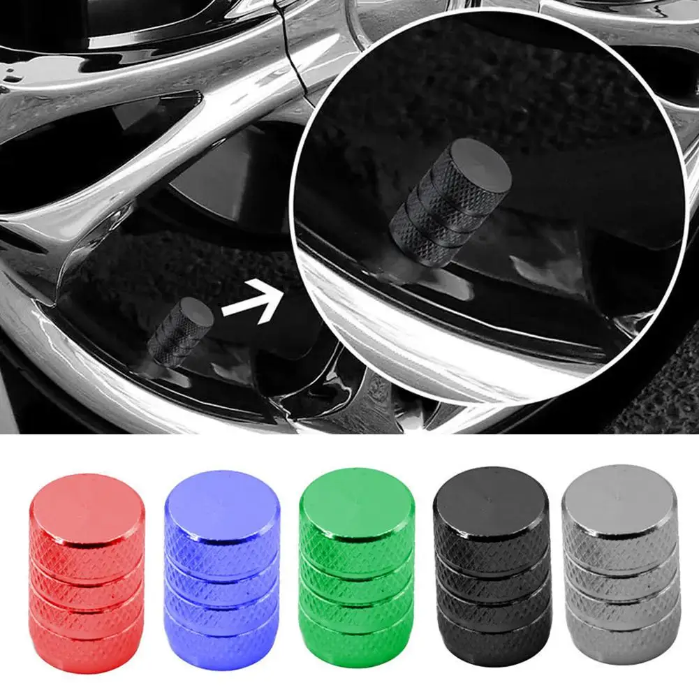 цена 4Pcs Car Tire Valve Stems Cap Knurling Style Tire Valve Universal Valve Cap Accessories Air Tire Cap Stem Aluminum Wheel Ca Q0A2