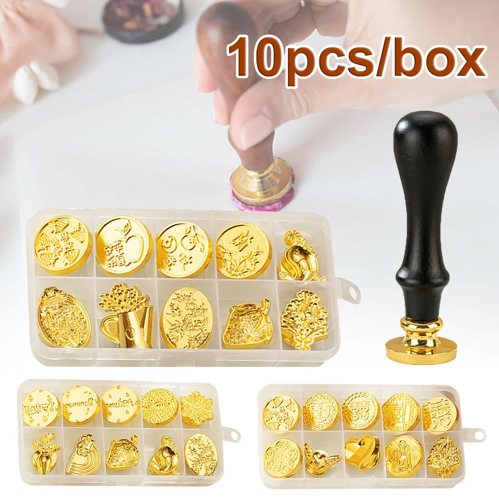 Wax Seal Stamps Christmas Wax Stamps Head Copper Brass Sealing DIY Scrapbooking Envelope Invitation Wedding Decorative 10pcs/box