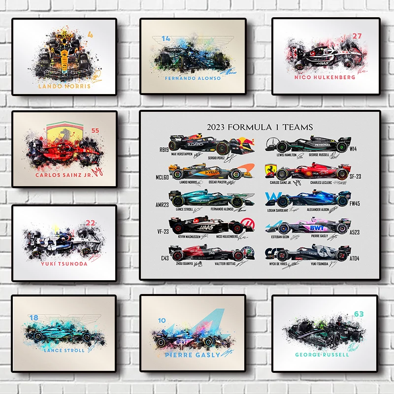 2023 Formula 1 Teams Poster Racing Acquerello Poster Canvas Printing Wall Art Decoration Painting For Home Living Room Art Decor