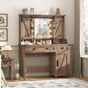 Farmhouse Vanity Desk with Mirror and Lights,41" Sliding Door Makeup Vanity with Charging Station,Large Vanity Table with Drawer 6