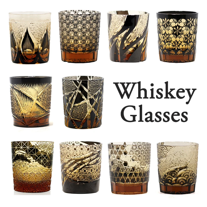 

Handmade Kiriko Drinking Glass Old Fashioned Crystal Whisky Cup For Scotch Bourbon Cocktail 9oz Black Whiskey Glasses 1PC