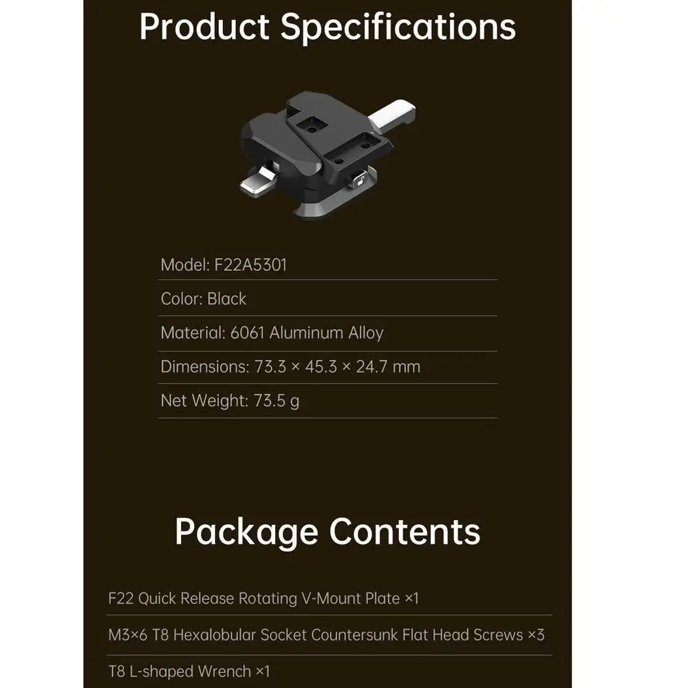 F22 F22A5301 Quick Release Rotating V-mount Bracket for V-Mount Battery Compatib