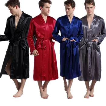 Vestaglia da uomo in raso con scollo a V Kimono Accappatoio lungo Pigiama Indumenti da notte Vestaglie natalizie per la festa di nozze Vestaglia da uomo 1