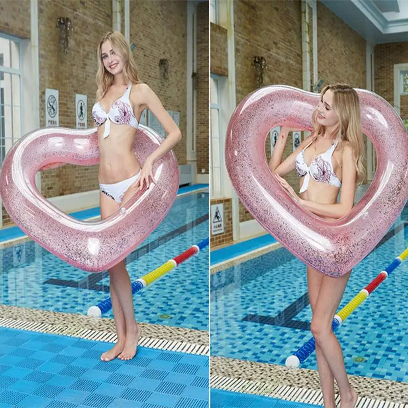 Love Heart Inflatable Pool Rose Gold Glitter Swim Ring Swimming Tool Pool Life Buoy Pool Floats Fun Beach Party For Adult
