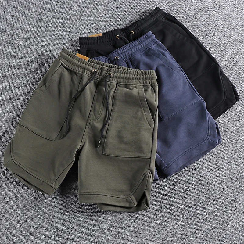 

Pants with slit at the bottom, fixed woven wash Terry casual shorts, men's summer Trend Sports Shorts, youth Capris