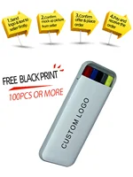 Quality 5 in 1 Pen Set Case Mechanical Pen Highlighter Marker Ballpoint Pens Custom Logo Gift Box Promotion Advertise Giveaway 2
