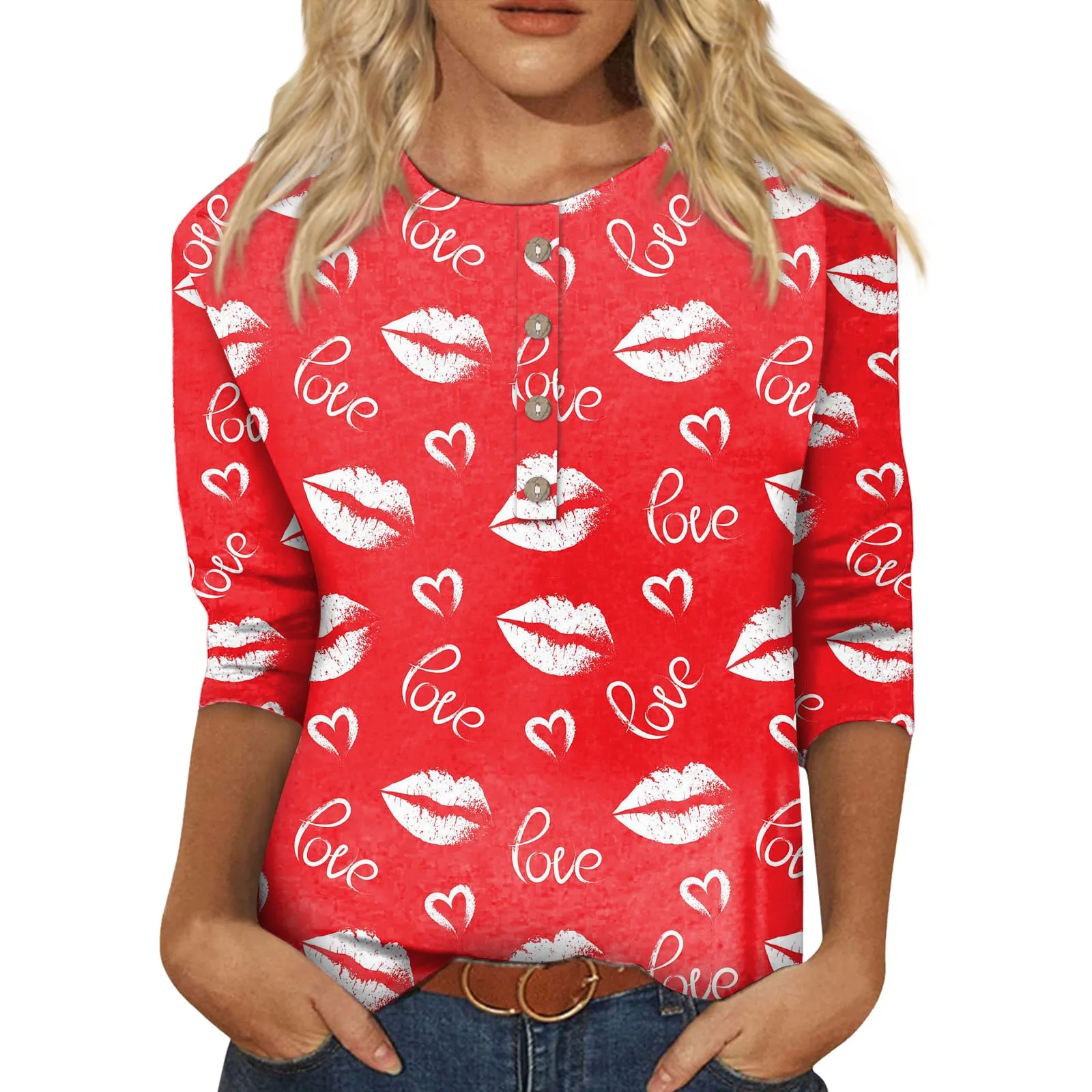 

3/4 Sleeve Shirts For Women Print Graphic Tees Blouses Casual Plus Size Basic Tops Pullover graphic t shirts Women's clothing Ne