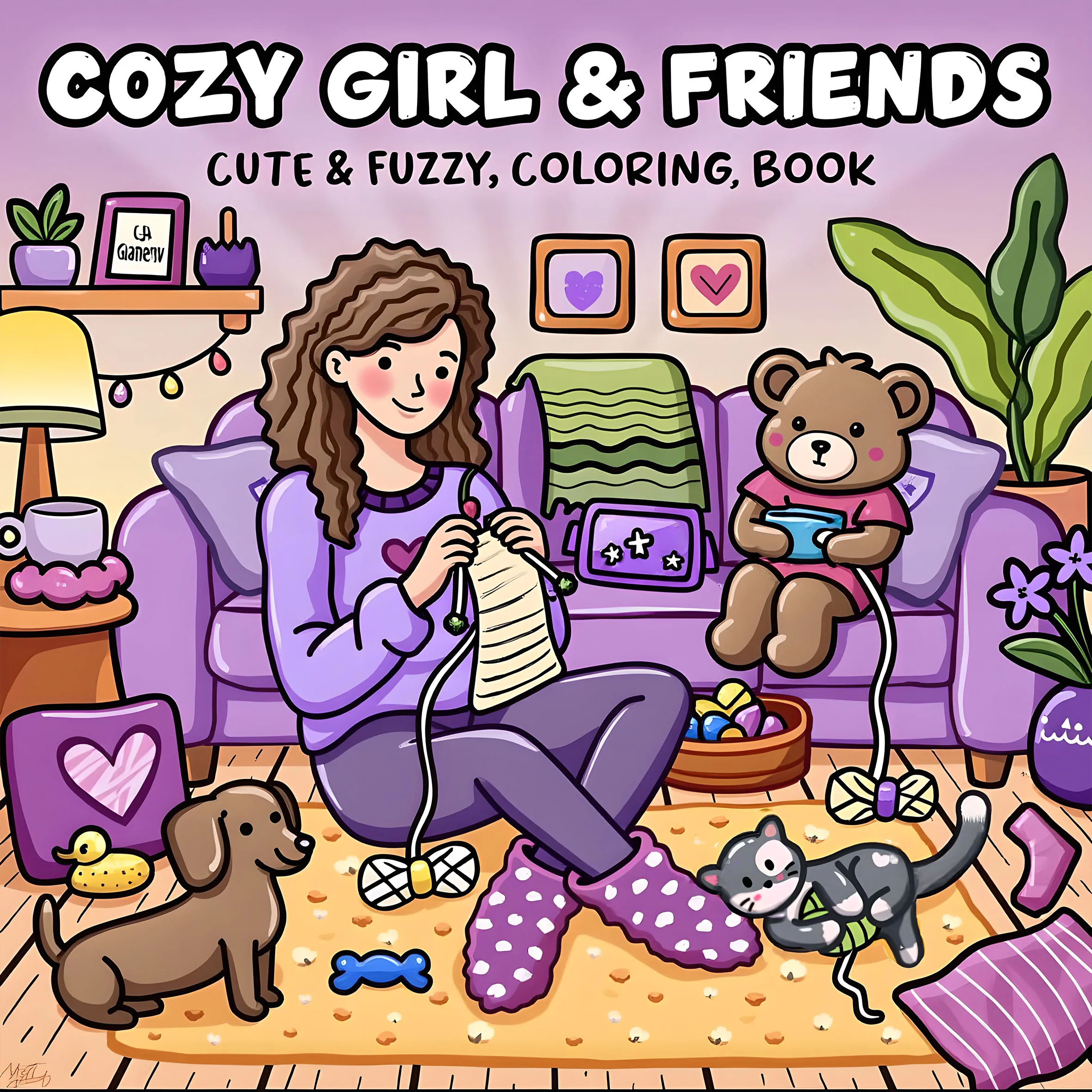 COZY GIRL & FRIENDS Bold-easy Patterns Coloring Book for Adults Cute Drawing Book Perfect Gift for Party and Birthday