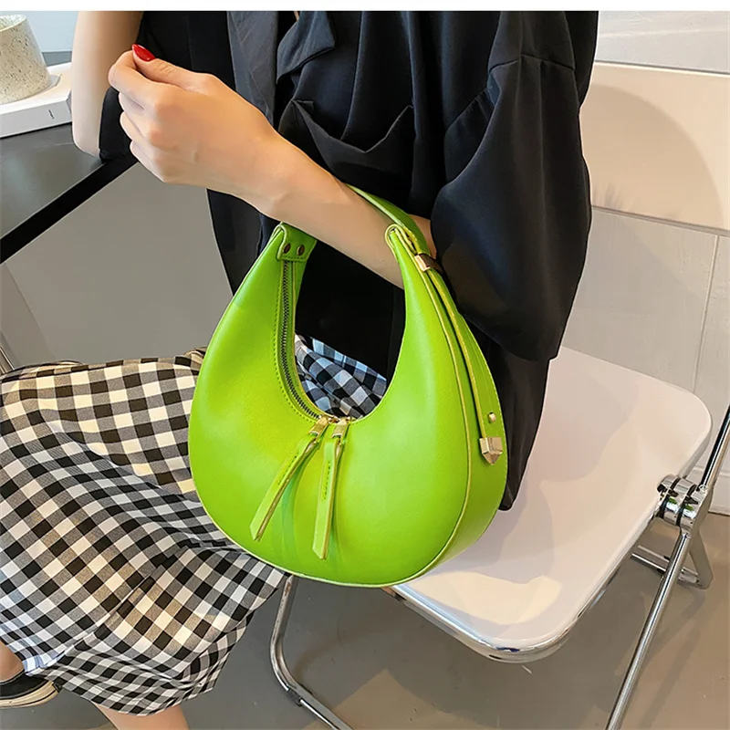 PU Leder Frauen Designer Handtasche Geldbörsen Mode Vintage Brieftasche Doppel-Reißverschluss Halbmond Halbmond Hobos Umhängetaschen_voghion.com