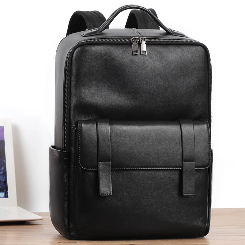 Men's Backpack Genuine Leather Large-capacity 15.6 Inch Laptop Bag Fashion Design Multiple Pockets Backpack Men School Bags 6