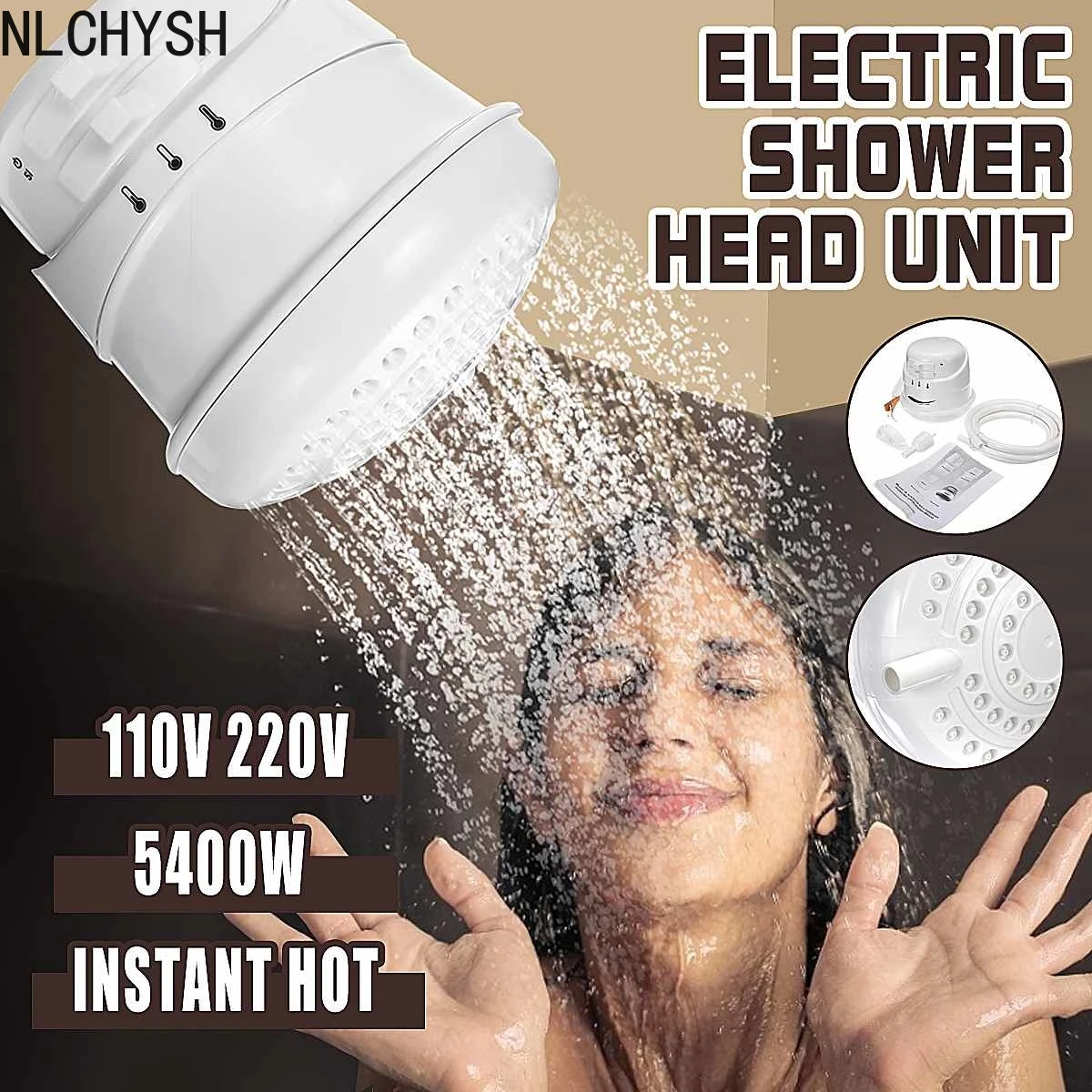 Calentador de agua eléctrico instantáneo de 5400 W con manguera, grifo de  ducha eléctrico de 3 engranajes, calentador de ducha de baño ajustable de
