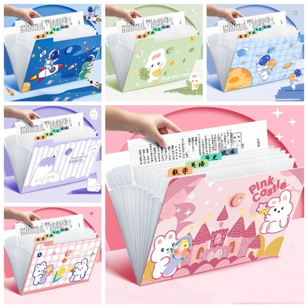 

8 Grids A4 File Folder Stationery Organizer A4 Test Paper Storage Folder Transparent Cartoon Accordian Organizer Documents