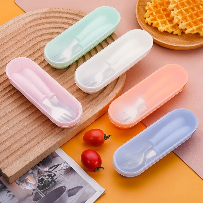 2pcs Children Spoon Forks Box Kids Stainless Steel Kids Cutlery Portable Baby Feeding Utensils Baby Spoons Tableware Set cutlery set western style cutlery set picnic cutlery set stainless steel cutlery set picnic tableware camping cutlery set baby feeding spoons
