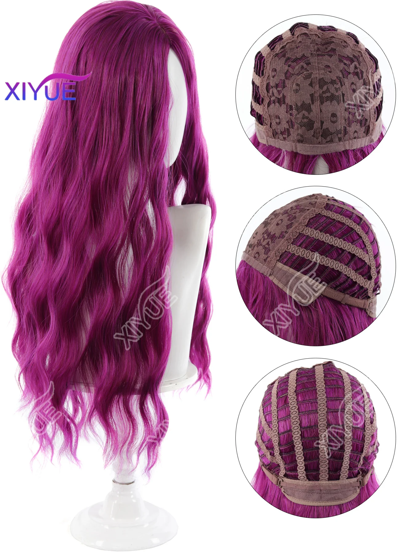 XIYUE Purple Synthetic Wigs for Women Long Burgundy Wavy Wig Middlepart Cosplay Party Daily Hair Fake Hair High Temperature
