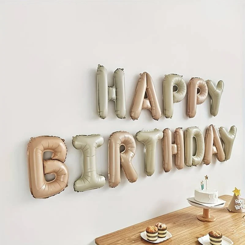 생일 축하 편지 풍선 16 인치 크림 베이지 Boho 브라운 생일 편지 풍선 생일 기념일 파티 장식