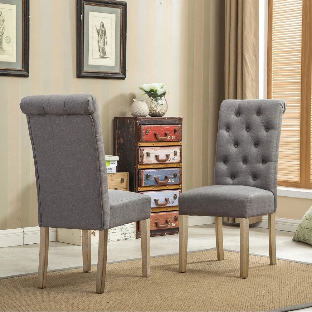 Parsons Dining Chair Roundhill Furniture Habit Solid Wood Tufted (Set of 2)