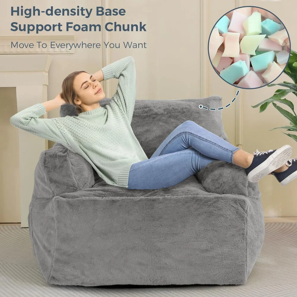 MAXYOYO Giant Bean Bag Chair, Faux Fur Stuffed Bean Bag Couch with Filler Large Living Room