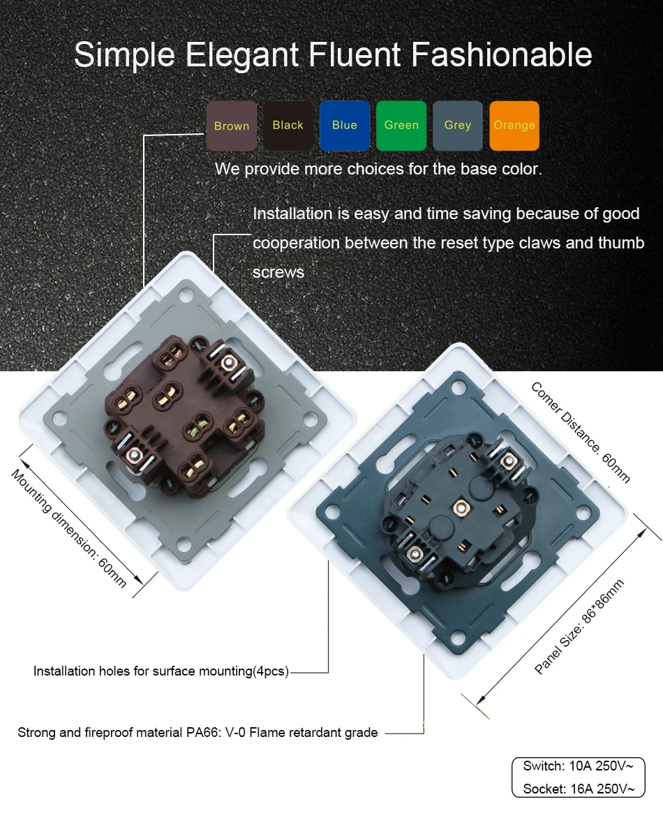 DIY Black Crystal Glass Push Button Switch with Neon 16A EU Poland Socket with USB Fan Dim Cat6 Data Satellite Outlet Wallpad