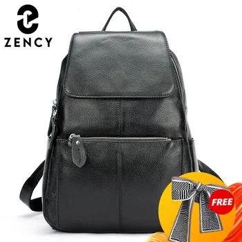 Zency 세련된 블랙 가죽 여성 배낭, A ++ 품질, 도난 방지 대용량 배낭, 여행 디자이너 핸드백 배낭