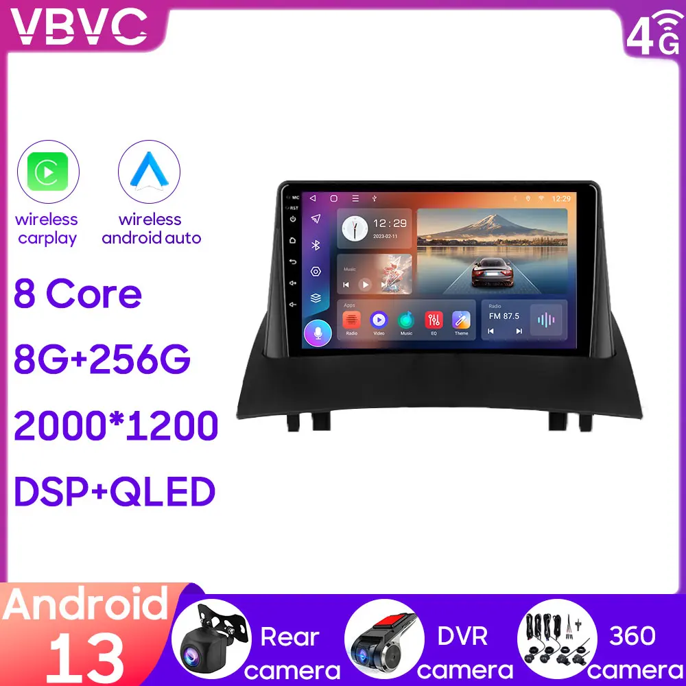 

For Renault Megane 2 2002 - 2009 Car Android 13 Head Unit Radio Multimedia Navigation GPS Carplay Stereo Video Player 4G Cam
