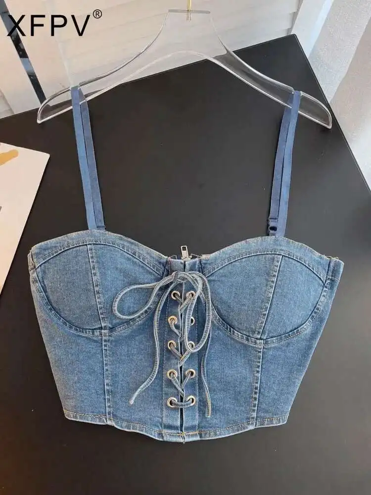 チカキサダ　DENIM MACRAME TOP　キャソール IVY PATCHWORK BELTED DENIM CORSET – AKIRA