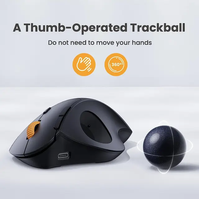 ProtoArc Wireless Trackball Mouse 2.4g Ergonomic Rollerball Mouse Rechargeable Bluetooth Computer Mice 3 Device Connection 2