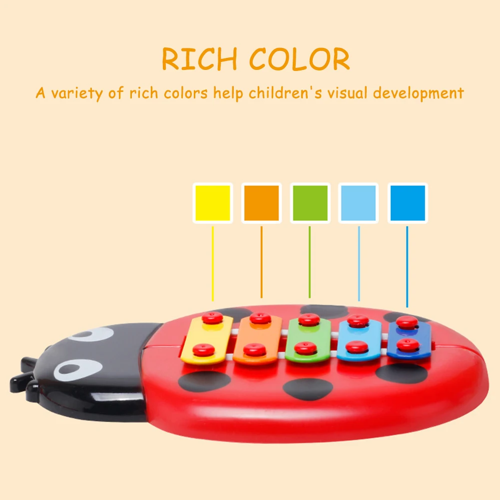 Ladybug Glockenspiel Xylophone with Mallet Percussion Musical Instrument Educational Musical Toy 8 Notes for Kids and Toddlers
