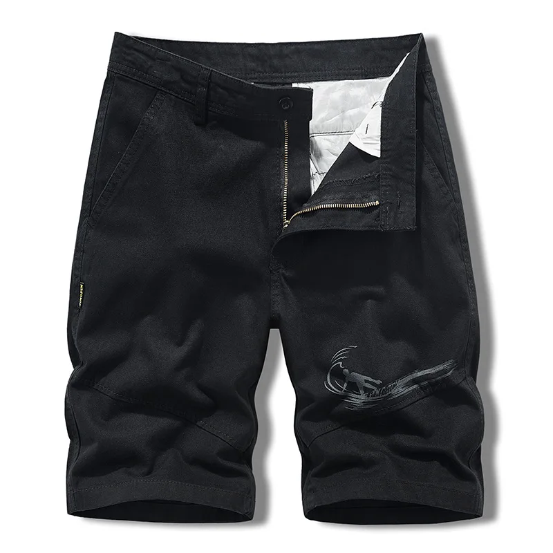 Bedruckte Sommer-Cargo-Shorts für Männer im Freien, lässig, einfarbig, knielang, gerade, kurze Männer, japanischer Stil, Baumwoll-Shorts für Männer_voghion.com