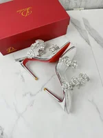 Sandales en diamant pour femmes, vêtements d'extérieur d'été, nouvelles chaussures à talons hauts une pièce, sandales argentées à la mode et haut de gamme 5
