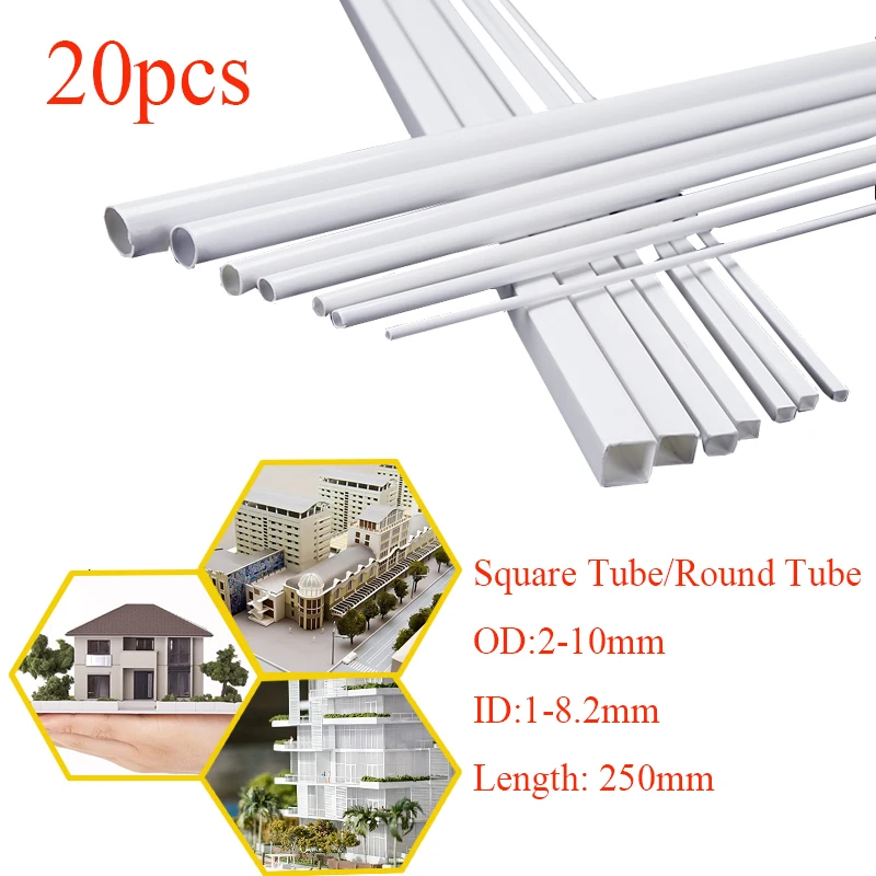 20 PCS ABS round Tube/Square Tube Plastic Hollow Tube diameter 2mm-10mm DIY Handmade Sand Table Material model Building