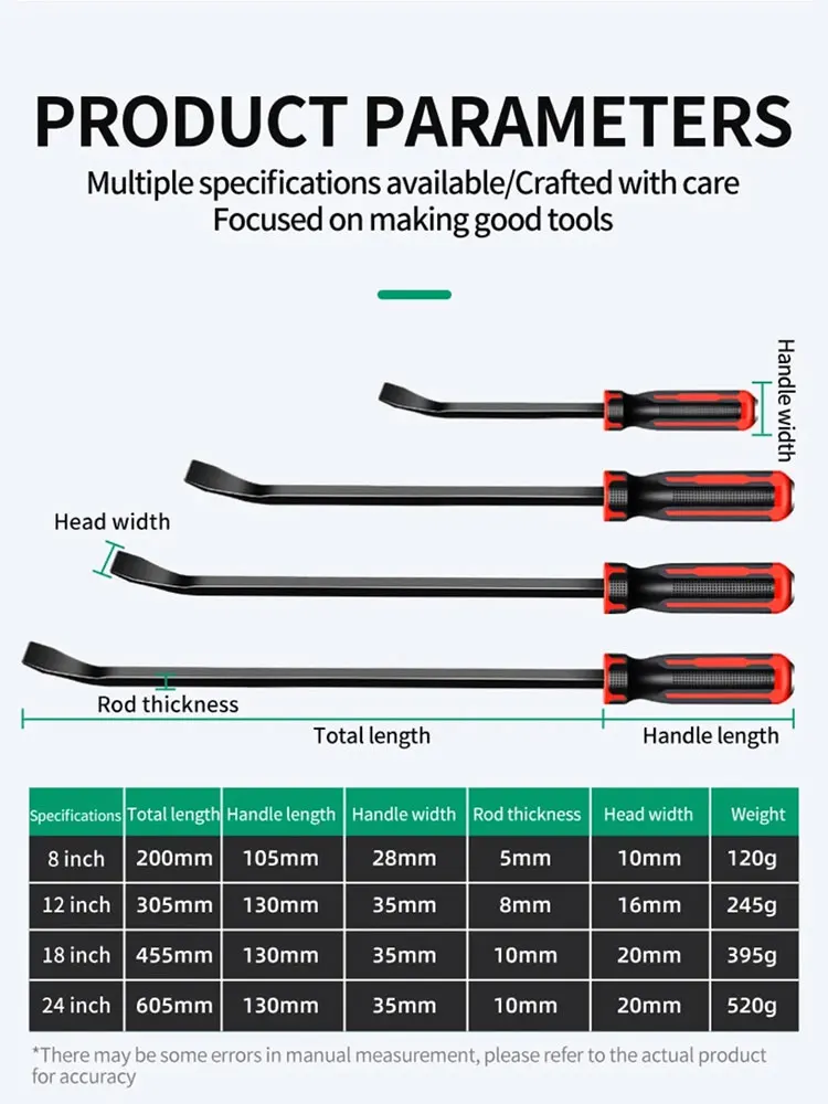 Pry Bar 8-24inch Multi-Function Long Tire Crowbar 30&deg; Tire Replacement Tool Car Pry Bar Heavy Duty Crowbar CV-R Removal Hand Tools