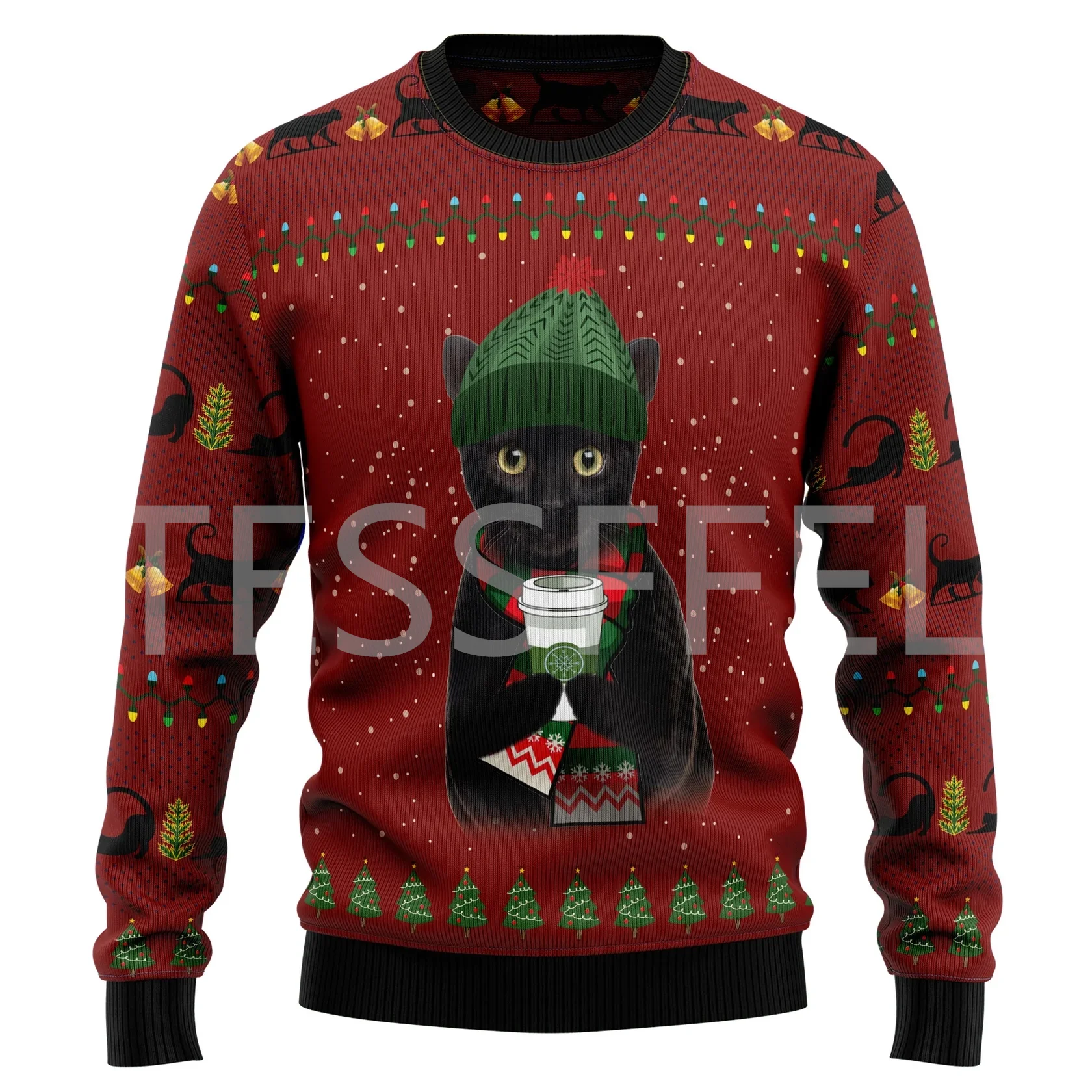 thumbnail image 1 of Suéter feo navideño con dibujo de perro, gato, Papá Noel, tatuaje retro, mangas largas, estampado 3D, otoño e invierno, jersey informal Harajuku X14, 1 of 5