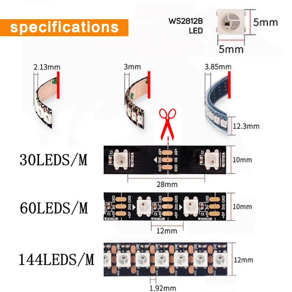 WS2812B Led , dc 5v, WS2812, RGB Led Ʈ ,  ٷ  ִ Ʈ ȼ,  Ʈ,  ȭƮ PCB, IP30, 65, 67