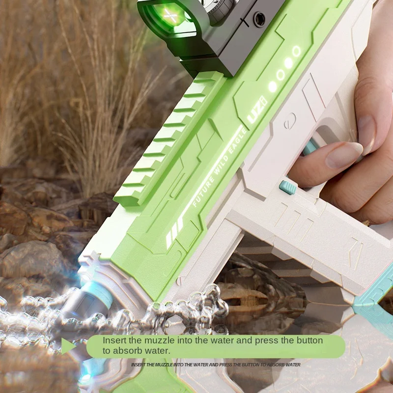 UZI Electric Water Gun Toys with Light USB Charging Automatic Water Absorption for Swimming Pool Play Games Children's Toy Guns 4