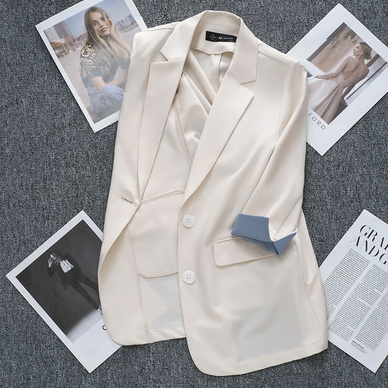 

UNXX Thin Suit Jacket for Women, Summer Seven-point Sleeve 2024 New Casual Petite Design Sense Niche Chiffon Suit High Quality