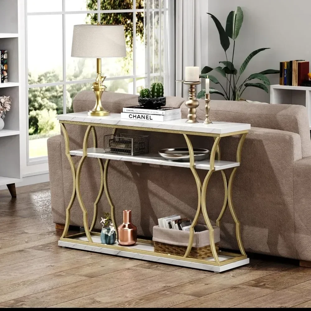 Console Table Entryway,Sofa Table Free Combine Two Different Shape for Hallway Entrance Hall Foyer Corridor LivingRoom Gold Base