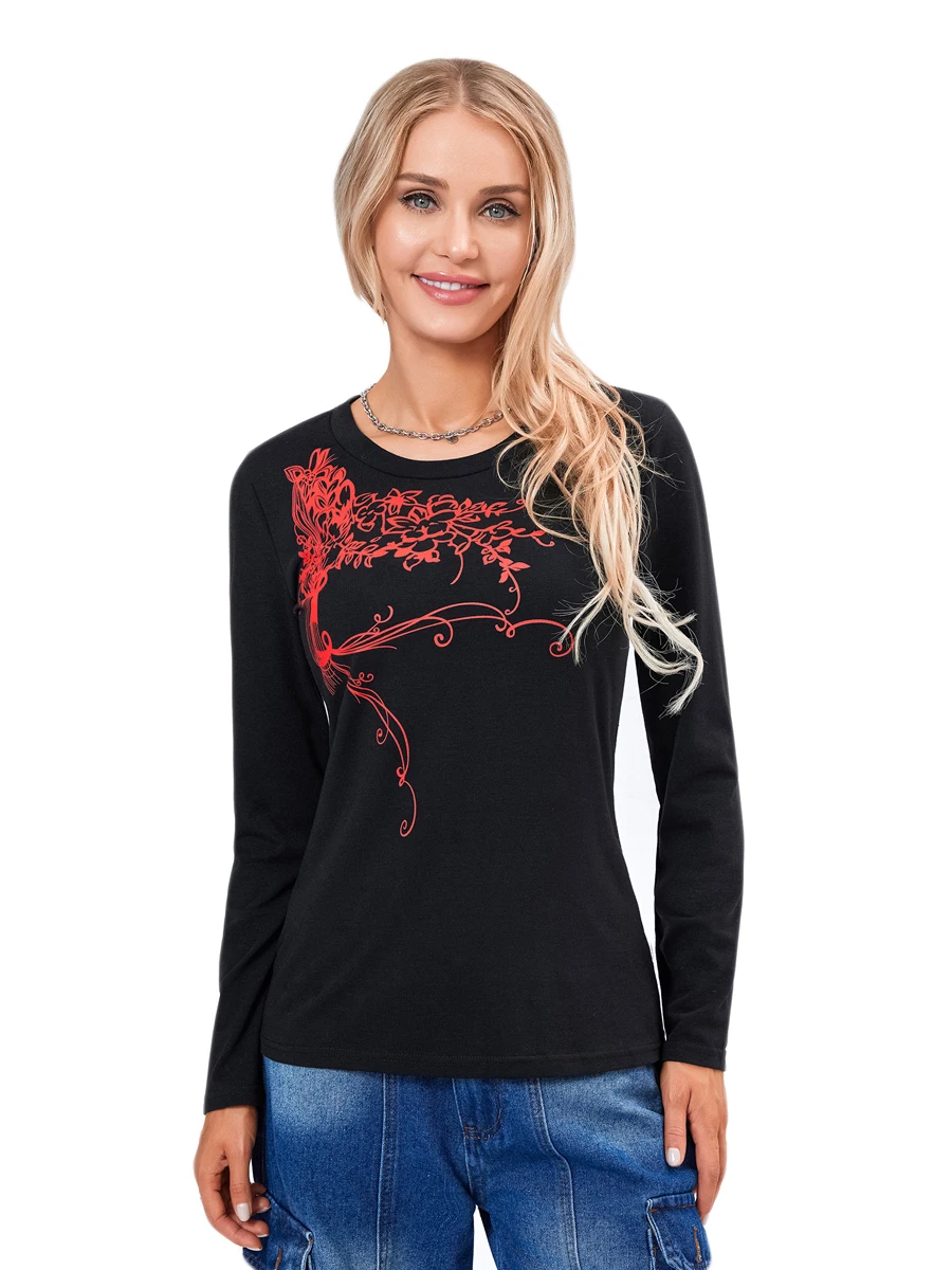 

Women Y2K Solid Color T-Shirts Vintage Graphic Print Long Sleeve Shirts Fairy Grunge Sweatshirt Aesthetic Tees Top Clothing