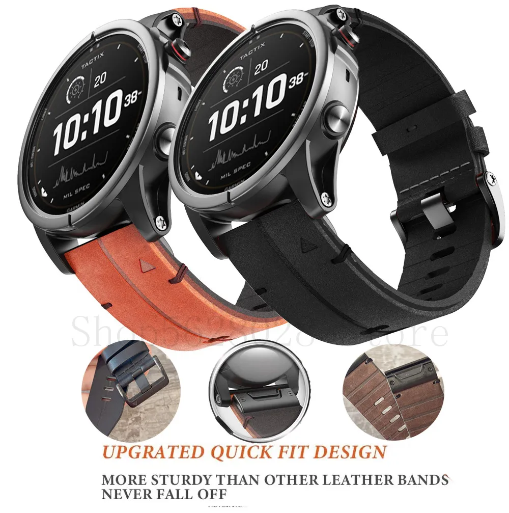 26 22MM Genuine Leather Quickfit Watchband Strap For Garmin Fenix 7 7X 6X 6 Fenix 5X 5 3 3HR 955 945 935 Watch Easyfit Wristband