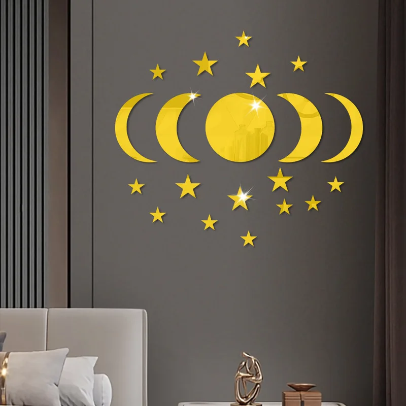 20pcs Acrylic Star Moon Shape Wall Sticker Lenses for Wall Decoration in Living Rooms, Bedrooms, and Other Places Decoration