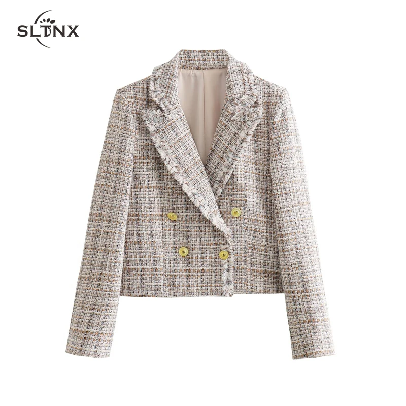 

SLTNX Chic Double-breasted Blazers for Women 2023 Notched Collar Long Sleeve Slim Women's Blazers Coats Ladies Blazer Suits