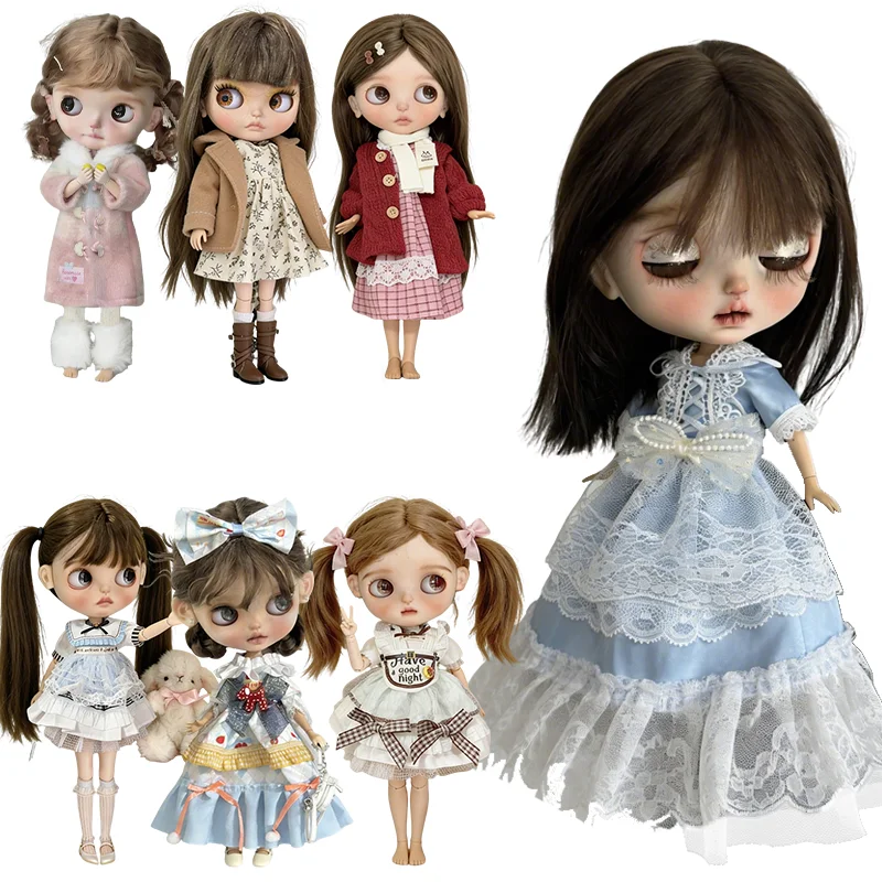 Cute Girl Sweet Dress For Blythe Doll Outfit Clothing Blue Princess Lace Dress Flower Coat Set Clothes BJD Doll 6/1 OB24 OB22 1