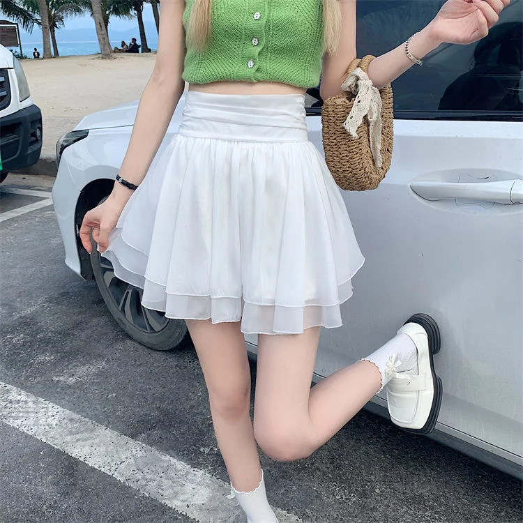 

A-line Skirt Pure Short Skirt 2023 High Waist Chiffon Skirt Ropa Mujer Mini Skirts Clothes for Women