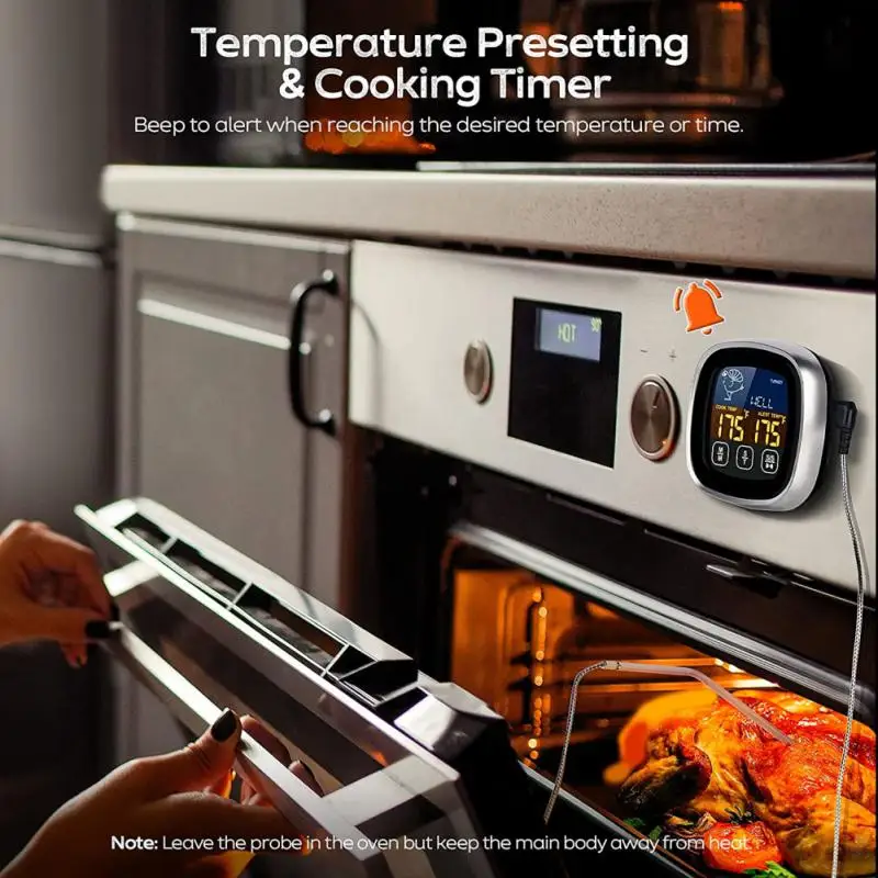 Digitalt kødkøkkentermometer rustfrit vandtæt kødtemperaturprobe ovn madlavning BBQ temperaturmåler_voghion.com