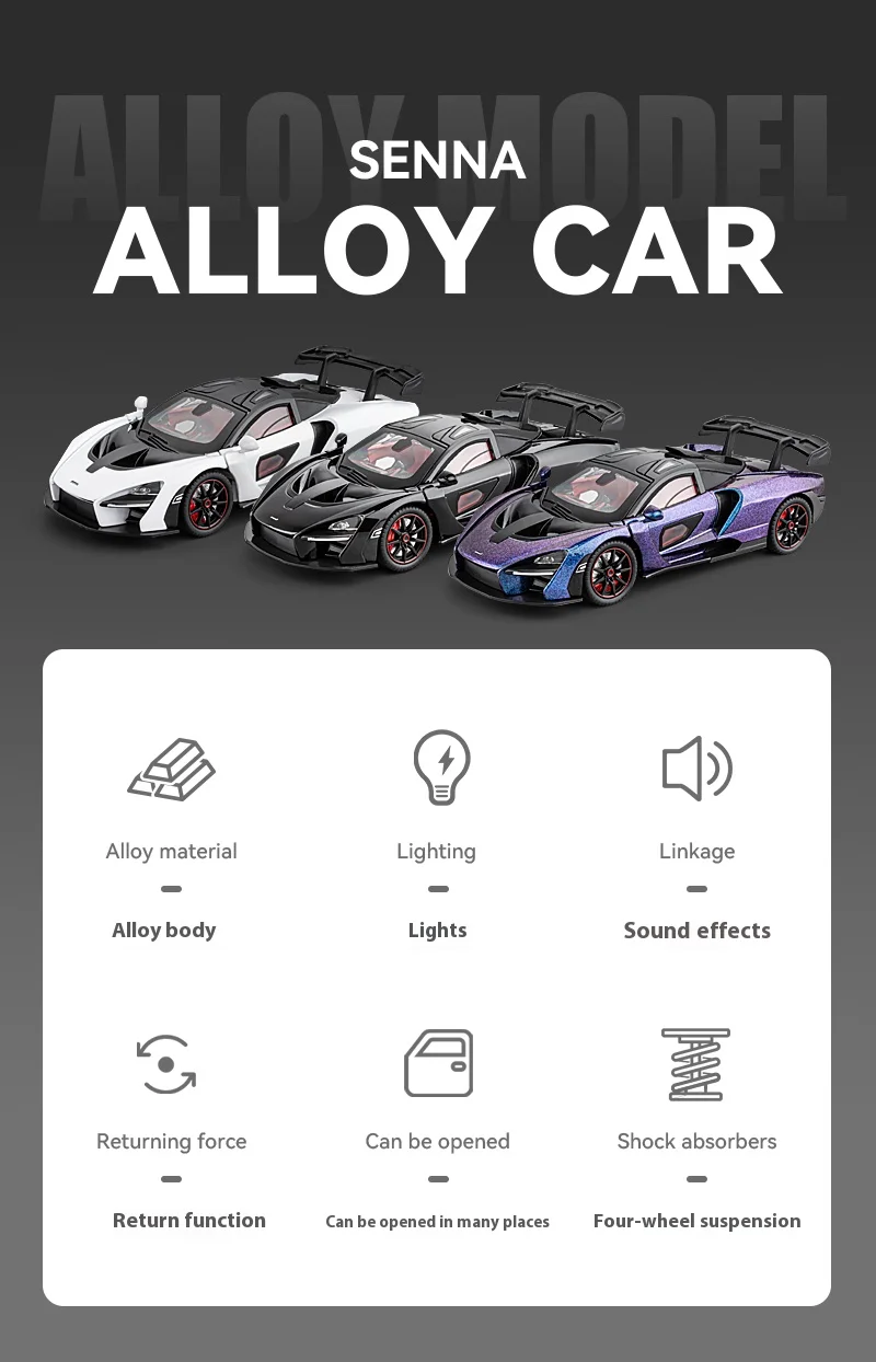 1:24 Mclaren Senna Super Sports Mini Gt Alloy Diecast Model Vehicle Simulation Sound &Amp; Light Birthday Gifts Box For Boyfriend