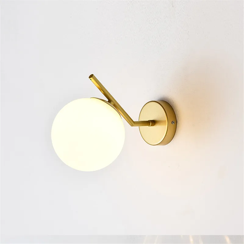

Gold Brass Finishded White Glass Ball Shade Wall Lamp Bathroom Bedroom Living Room Uneven Clear Glass Globe Beside Light Sconce